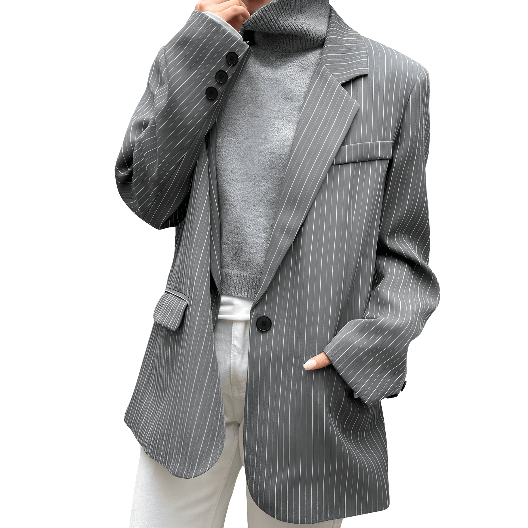 Blazer casual gris a rayas para mujer - Lunara