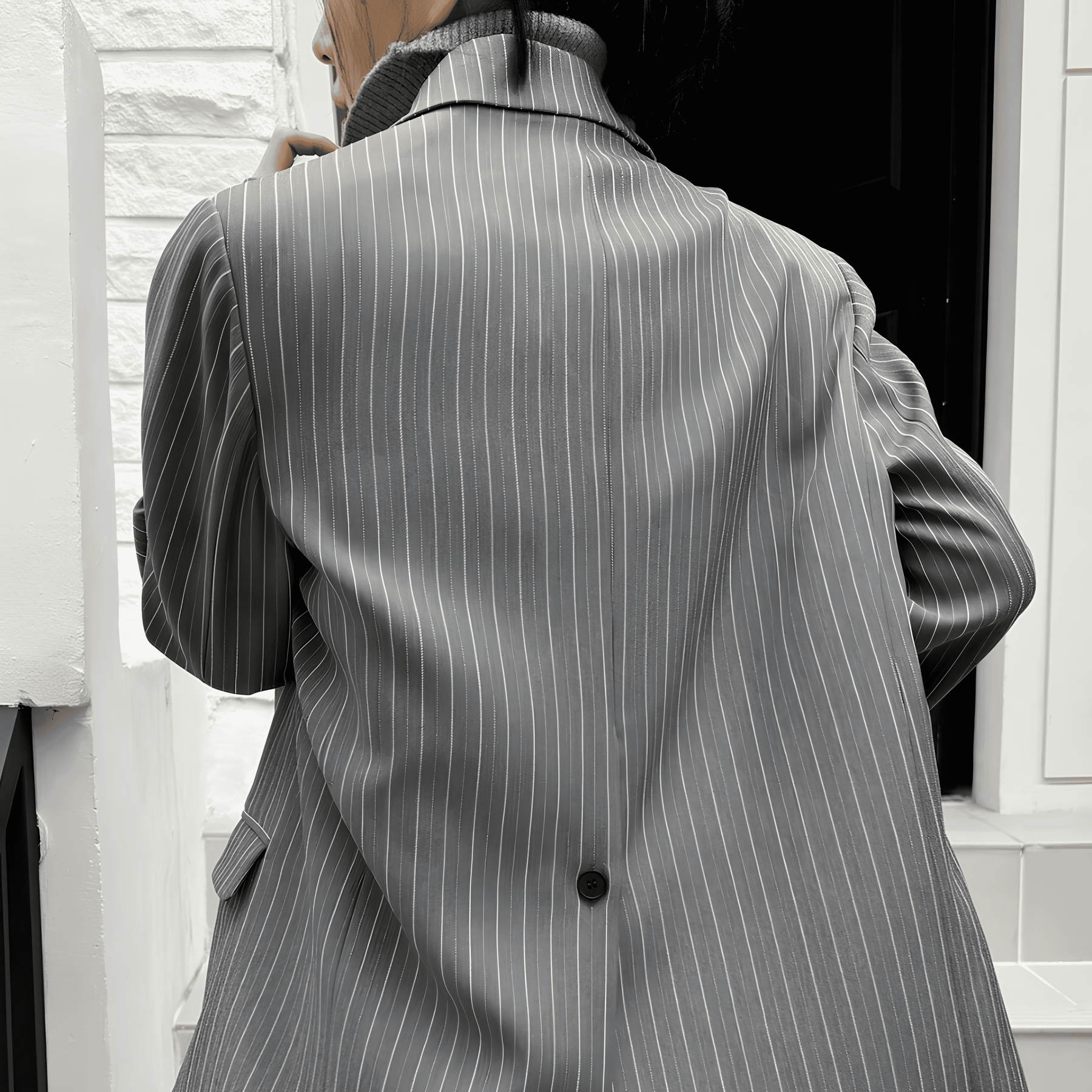 Blazer casual gris a rayas para mujer - Lunara