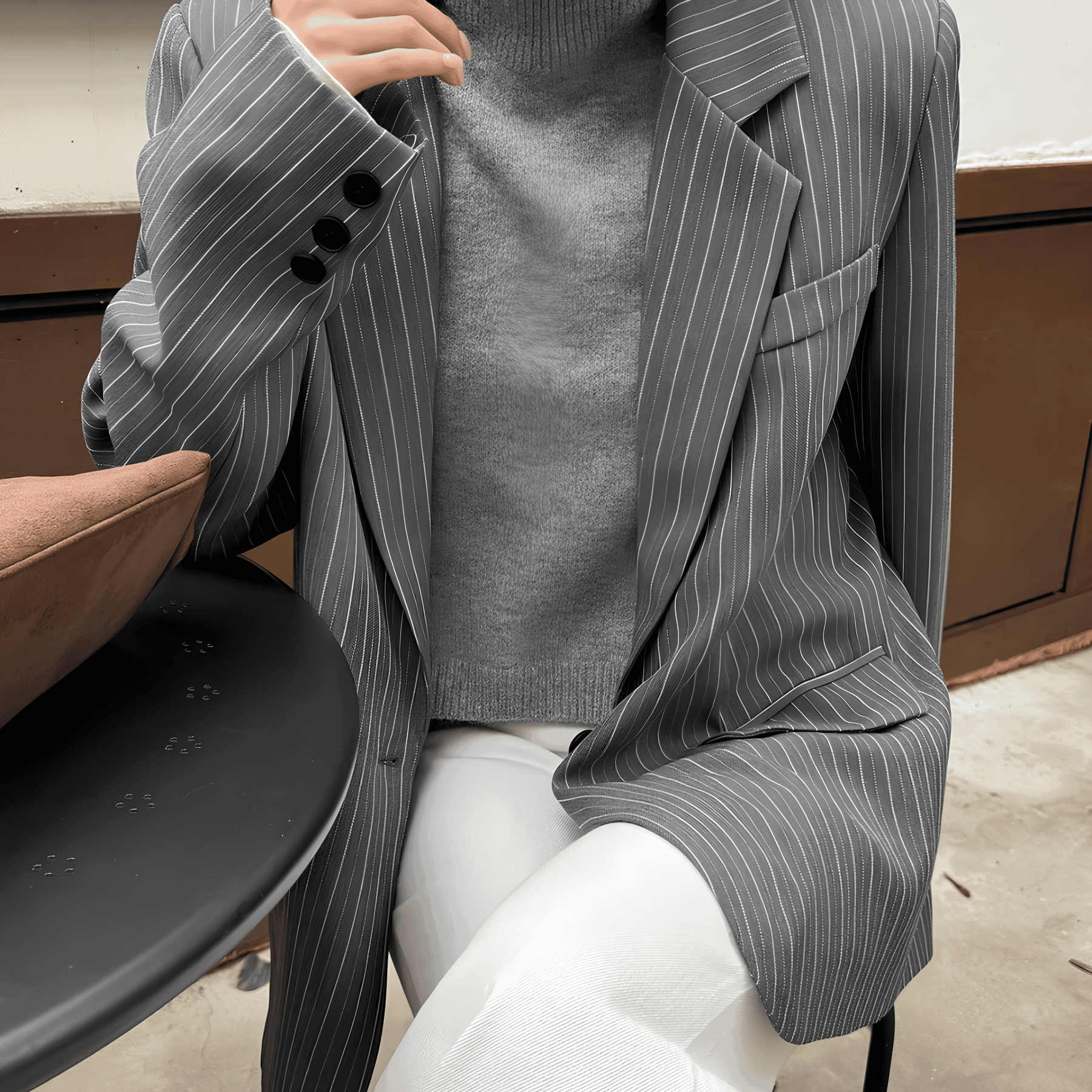 Blazer casual gris a rayas para mujer - Lunara