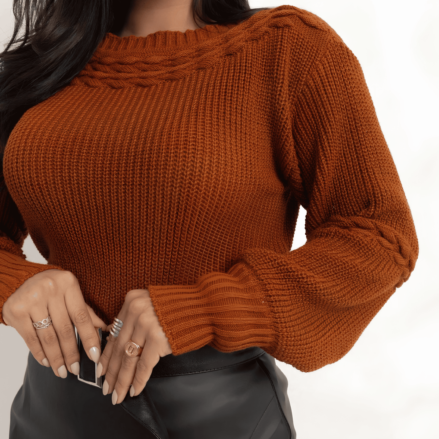 Suéter de punto chocolate para mujer - Lunara