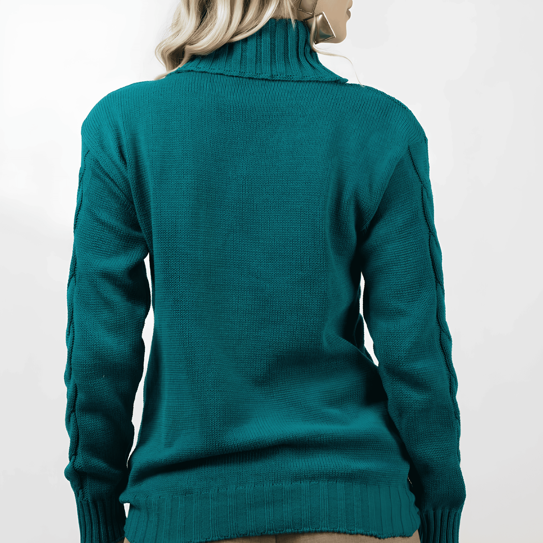Jersey de punto de cuello alto verde oscuro para mujer - Lunara