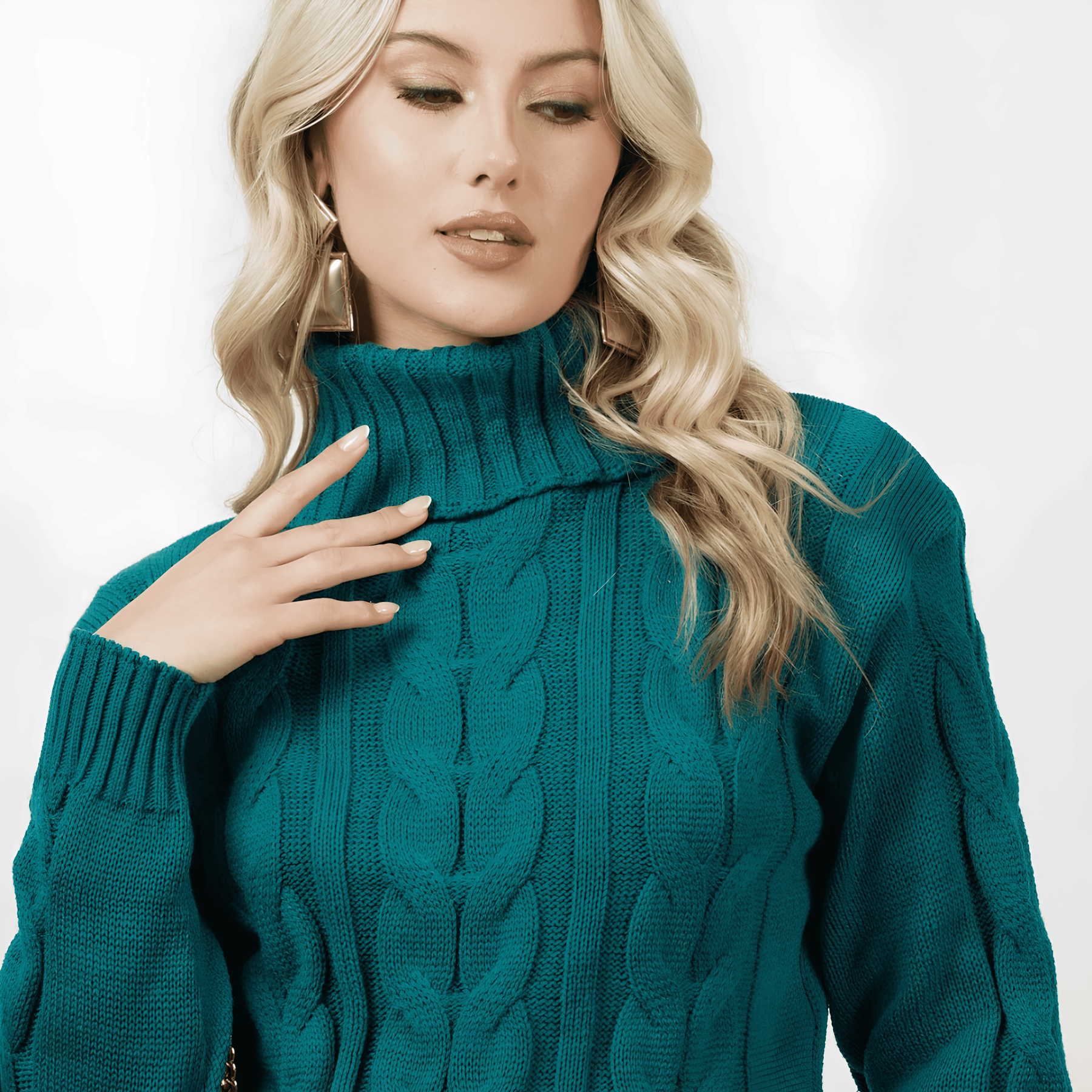 Jersey de punto de cuello alto verde oscuro para mujer - Lunara