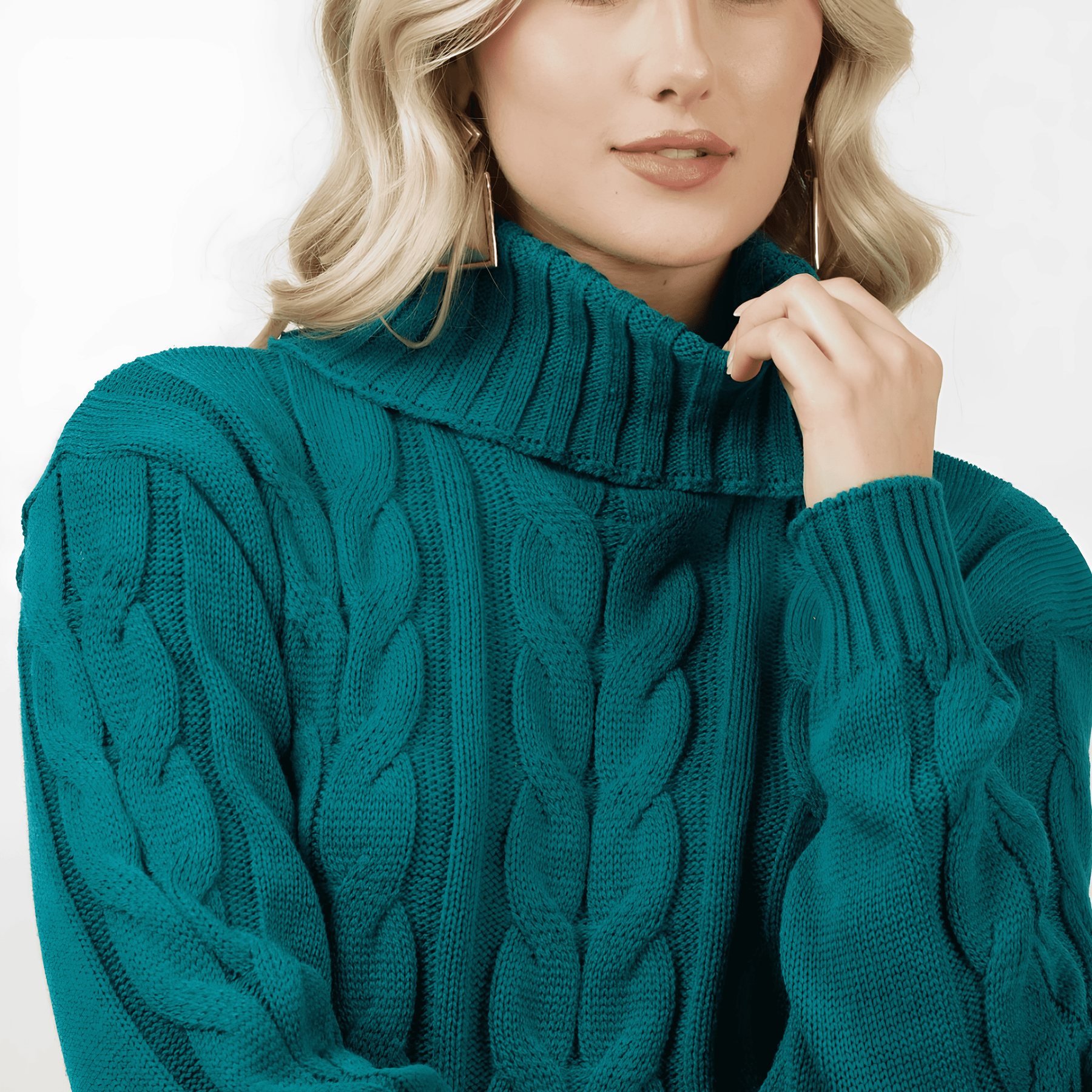 Jersey de punto de cuello alto verde oscuro para mujer - Lunara