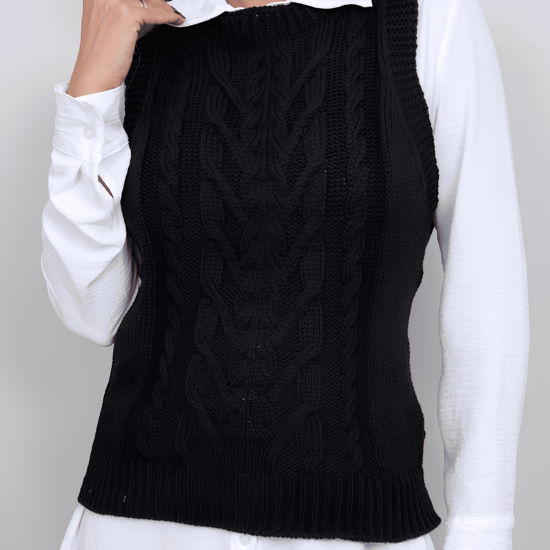Suéter chaleco de punto negro para mujer - Lunara
