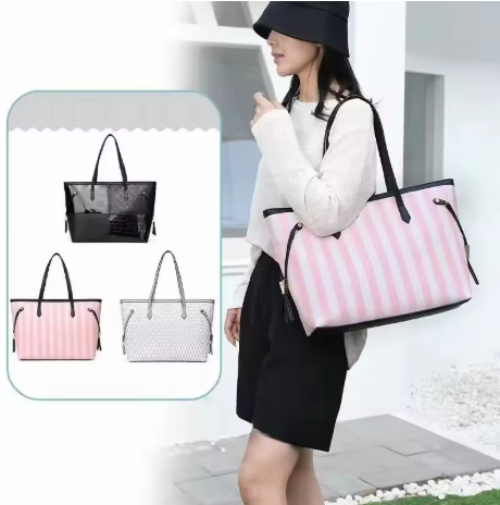 Bolso de Mano a Rayas Rosas – Estilo Moderno y Gran Capacidad by Lunara Boutique