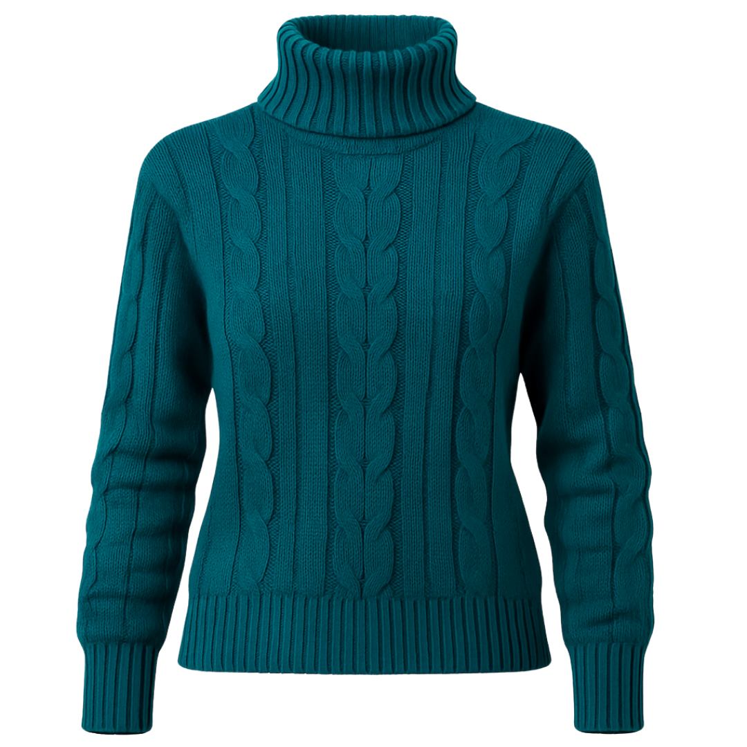Jersey de punto de cuello alto verde oscuro para mujer - Lunara