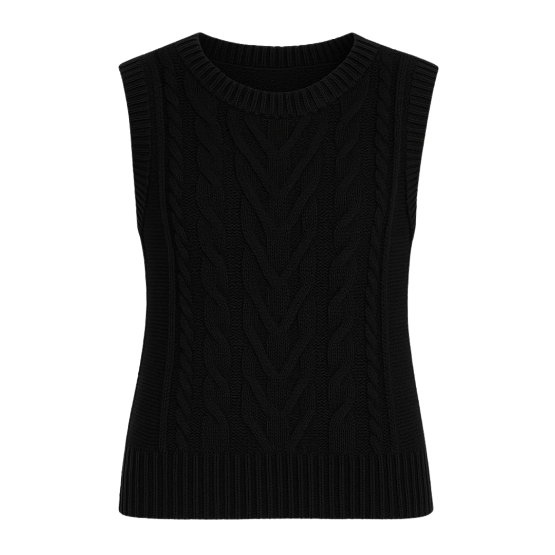 Suéter chaleco de punto negro para mujer - Lunara