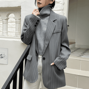 Blazer casual gris a rayas para mujer - Lunara