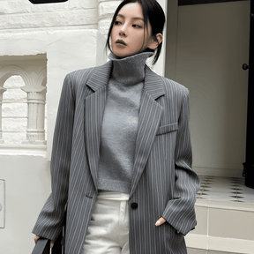 Blazer casual gris a rayas para mujer - Lunara