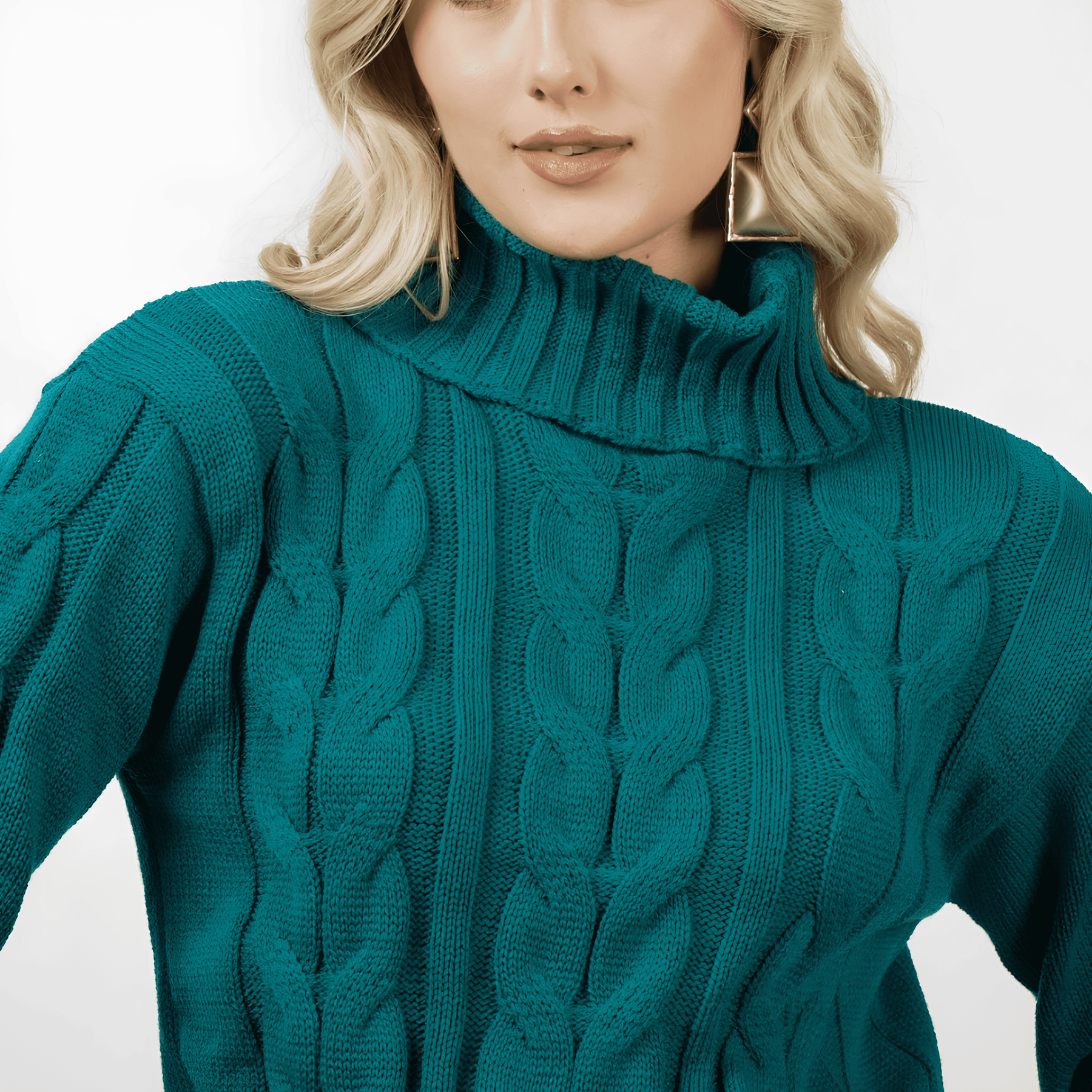 Jersey de punto de cuello alto verde oscuro para mujer - Lunara