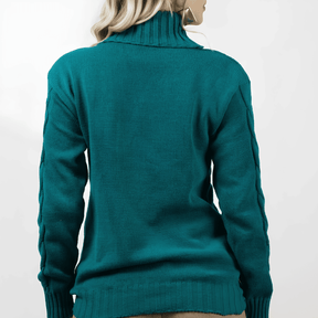 Jersey de punto de cuello alto verde oscuro para mujer - Lunara