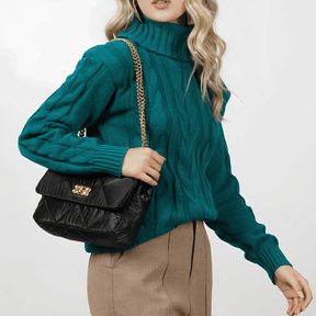 Jersey de punto de cuello alto verde oscuro para mujer - Lunara