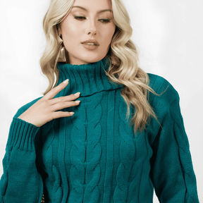 Jersey de punto de cuello alto verde oscuro para mujer - Lunara