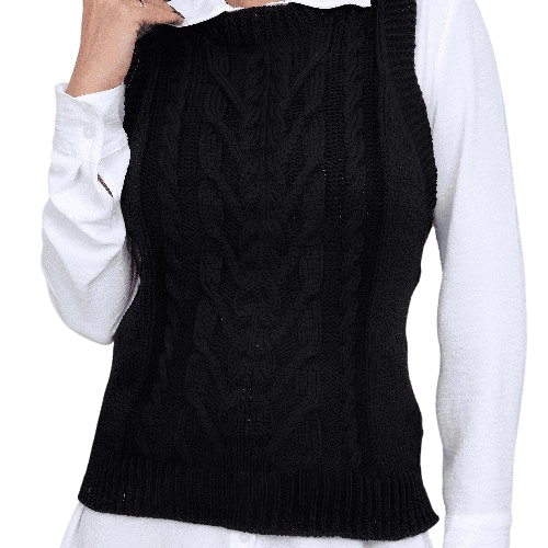 Suéter chaleco de punto negro para mujer - Lunara