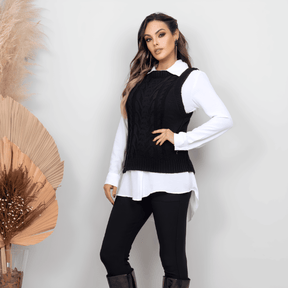 Suéter chaleco de punto negro para mujer - Lunara