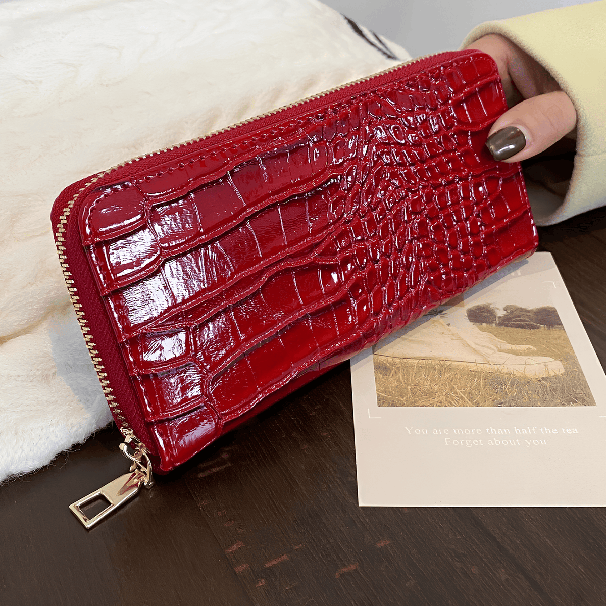 Cartera de cuero modelo cocodrilo para mujer - Lunara