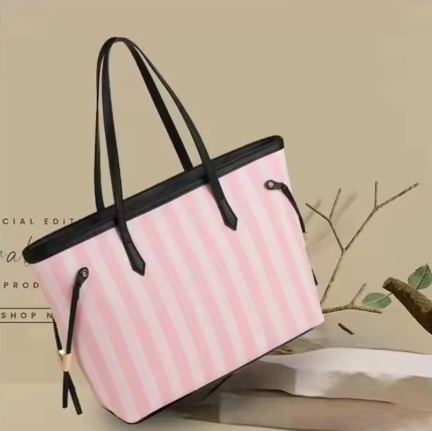 Bolso de Mano a Rayas Rosas – Estilo Moderno y Gran Capacidad by Lunara Boutique