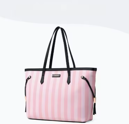 Bolso de Mano a Rayas Rosas – Estilo Moderno y Gran Capacidad by Lunara Boutique