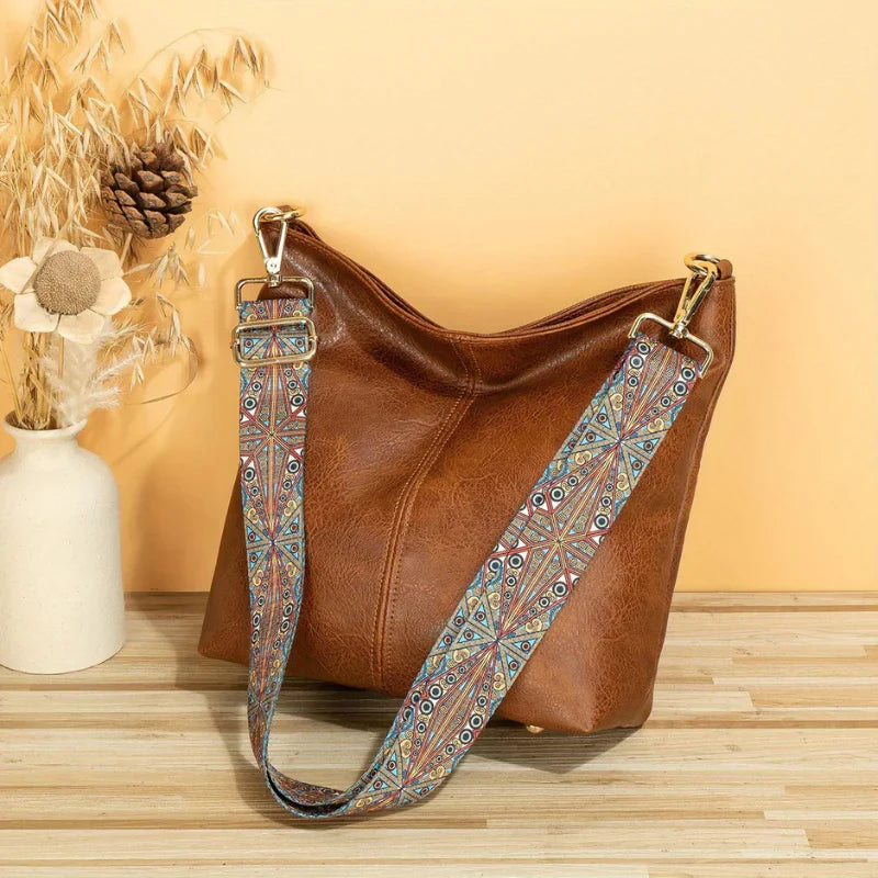 Bolso bandolera de cuero carmesí para mujer - Lunara